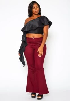 Plus Size Asymmetric Hem One Sleeve Crop Top -Curve Elegance Shop 2021131 001 1