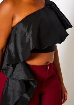 Plus Size Asymmetric Hem One Sleeve Crop Top -Curve Elegance Shop 2021131 001 5