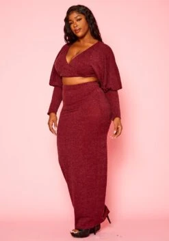 Plus Size Ribbed Knit Crop Top & Skirt Set -Curve Elegance Shop 2021132 002 2