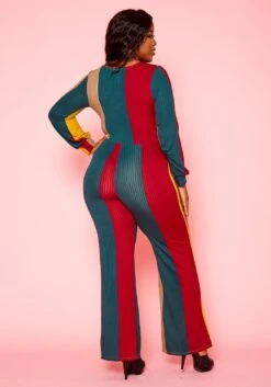 Plus Size Color Block Long Sleeve Jumpsuit -Curve Elegance Shop 2021136 001 3