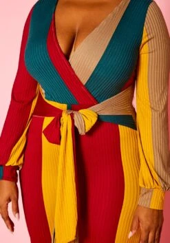 Plus Size Color Block Long Sleeve Jumpsuit -Curve Elegance Shop 2021136 001 4