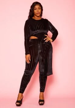 Plus Size Velvet Striped Asymmetric Top & Legging Set 9 Plus Size Velvet Striped Asymmetric Top & Legging Set -Curve Elegance Shop 2021137 001 0