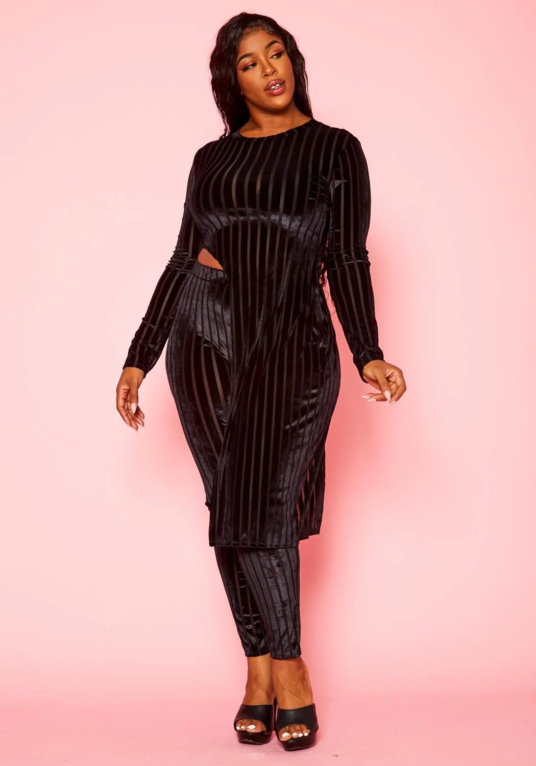 Plus Size Velvet Striped Asymmetric Top & Legging Set 5 Plus Size Velvet Striped Asymmetric Top & Legging Set - Image 3