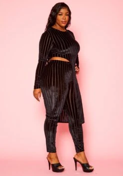 Plus Size Velvet Striped Asymmetric Top & Legging Set 11 Plus Size Velvet Striped Asymmetric Top & Legging Set -Curve Elegance Shop 2021137 001 3