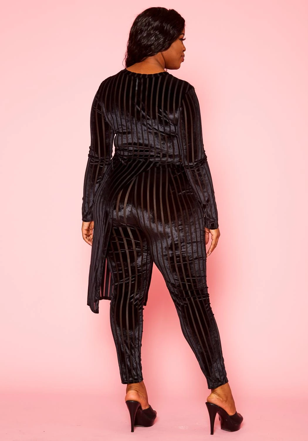 Plus Size Velvet Striped Asymmetric Top & Legging Set 7 Plus Size Velvet Striped Asymmetric Top & Legging Set - Image 5