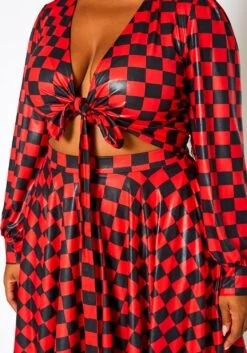Plus Size Checkered Print Wrap Top & Pleated Skirt Set -Curve Elegance Shop 2021145 001 4