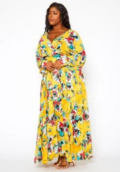 Plus Size Floral Print Flare Maxi Dress -Curve Elegance Shop 2021146 001 3