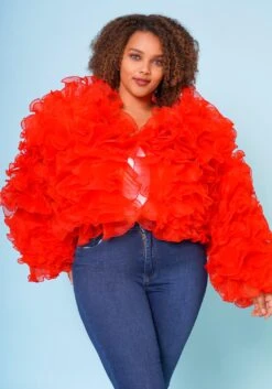 Plus Size Organza Tiered Ruffle Long Sleeve Jacket -Curve Elegance Shop 2021170 003 2