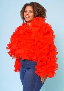 Plus Size Organza Tiered Ruffle Long Sleeve Jacket -Curve Elegance Shop 2021170 003 4