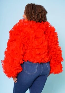 Plus Size Organza Tiered Ruffle Long Sleeve Jacket -Curve Elegance Shop 2021170 003 5
