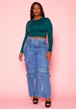 Plus Size High Waist Cargo Denim Jeans -Curve Elegance Shop 2021244 002 0