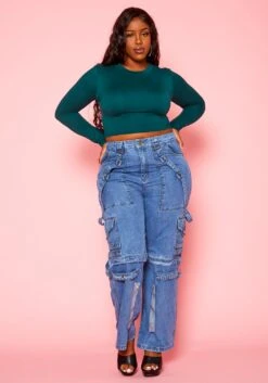 Plus Size High Waist Cargo Denim Jeans