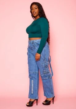 Plus Size High Waist Cargo Denim Jeans -Curve Elegance Shop 2021244 002 3