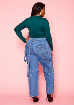 Plus Size High Waist Cargo Denim Jeans -Curve Elegance Shop 2021244 002 4