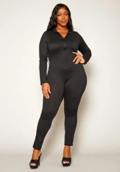 Plus Size Long Sleeve Bodycon Jumpsuit