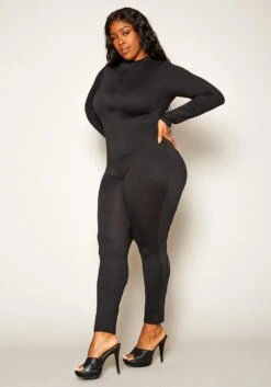 Plus Size Long Sleeve Bodycon Jumpsuit -Curve Elegance Shop 2021251 001 3