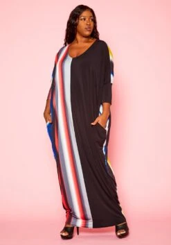 Plus Size Gradient Pattern Splice Flare Maxi Dress -Curve Elegance Shop 2021274 001 1