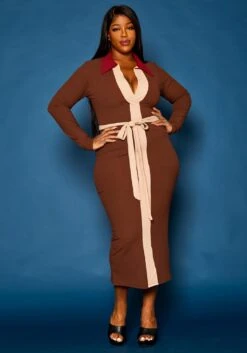 Plus Size Ribbed Knit Color Trim Midi Dress 9 Plus Size Ribbed Knit Color Trim Midi Dress -Curve Elegance Shop 2021288 001 2