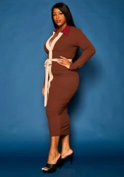 Plus Size Ribbed Knit Color Trim Midi Dress 10 Plus Size Ribbed Knit Color Trim Midi Dress -Curve Elegance Shop 2021288 001 3