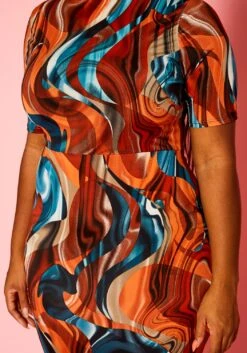 Plus Size Rustic Teal Pattern Flare Dress -Curve Elegance Shop 2021295 001 4