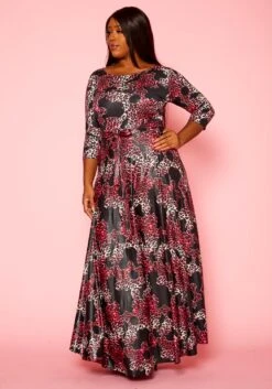 Plus Size Fuchsia Leopard Print Fit & Flare Maxi Dress -Curve Elegance Shop 2021305 001 3