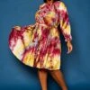 Plus Size Tie Dye Fit & Flare Pleated Dress -Curve Elegance Shop 2021308 001 0