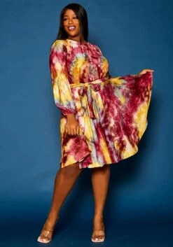 Plus Size Tie Dye Fit & Flare Pleated Dress -Curve Elegance Shop 2021308 001 1