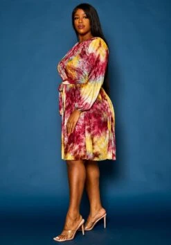 Plus Size Tie Dye Fit & Flare Pleated Dress -Curve Elegance Shop 2021308 001 2