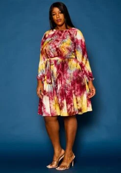 Plus Size Tie Dye Fit & Flare Pleated Dress -Curve Elegance Shop 2021308 001 3
