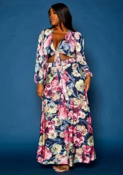 Plus Size Floral Pattern Two Piece Set -Curve Elegance Shop 2021309 001 2