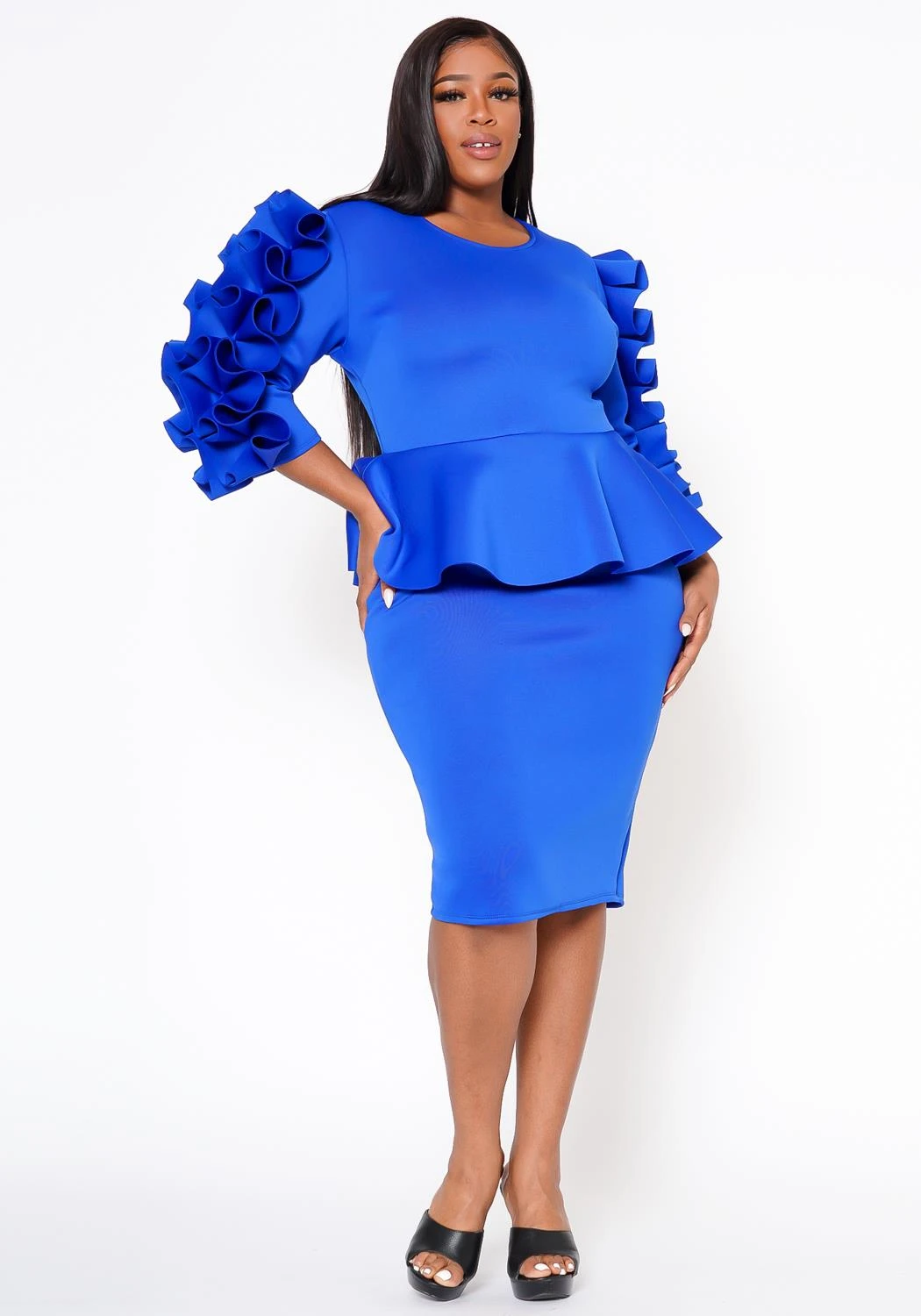 Plus Size Ruffle Hem Peplum Dress 5 Plus Size Ruffle Hem Peplum Dress - Image 3