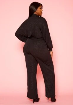 Plus Size Shimmer Long Sleeve Flare Jumpsuit -Curve Elegance Shop 2021323 001 3