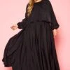 Plus Size Solid Long Sleeve Flare Maxi Skirt Set -Curve Elegance Shop 2021333 001 0