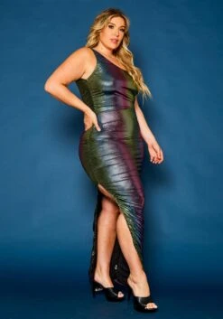 Plus Size Rainbow Chrome Maxi Dress -Curve Elegance Shop 2021336 001 3