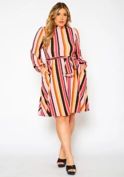 Colorful Mock Neck Fit & Flare Dress -Curve Elegance Shop 2021339 001 5