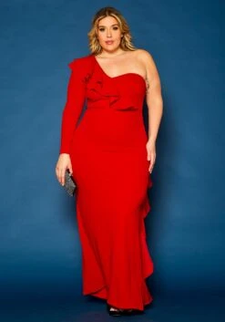 Plus Size One Sleeve Cocktail Maxi Dress -Curve Elegance Shop 2021344 002 2
