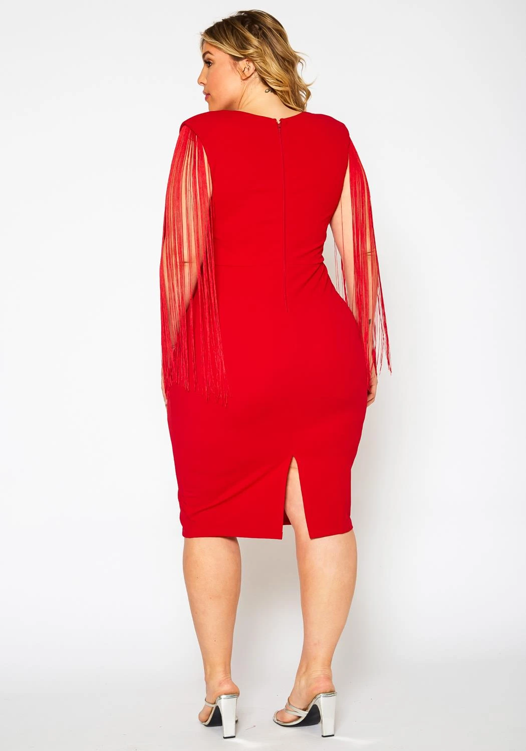 Plus Size Fringe Sleeve Midi Dress 8 Plus Size Fringe Sleeve Midi Dress - Image 6