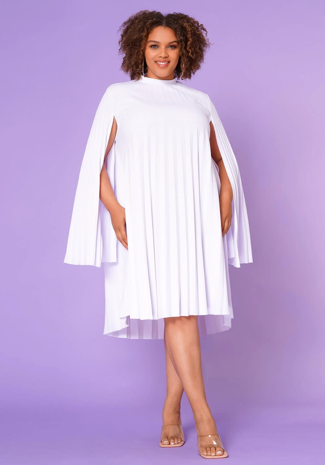 Plus Size Pleated Cape Sleeve Dress 4 Plus Size Pleated Cape Sleeve Dress - Image 2