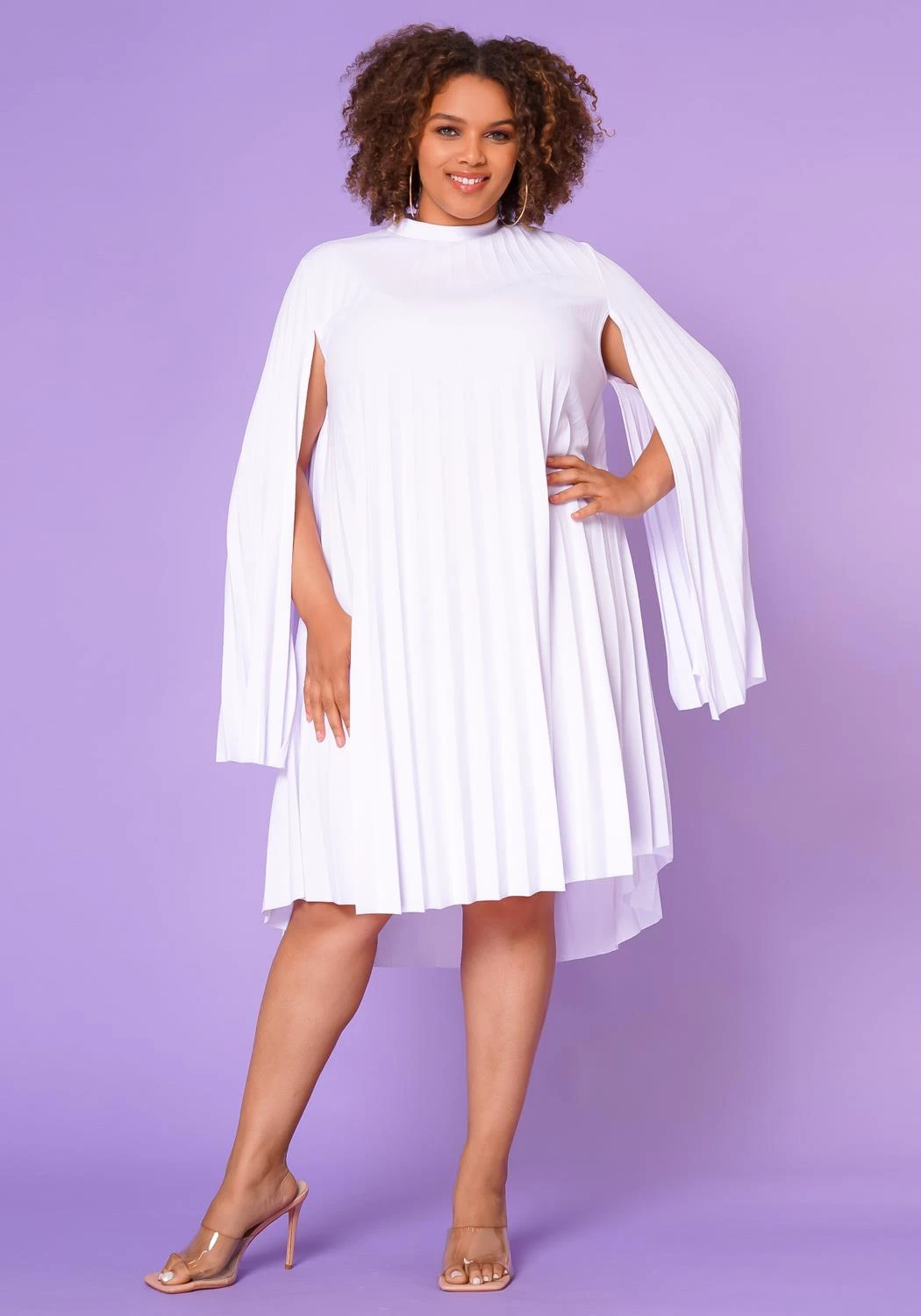 Plus Size Pleated Cape Sleeve Dress 3 Plus Size Pleated Cape Sleeve Dress