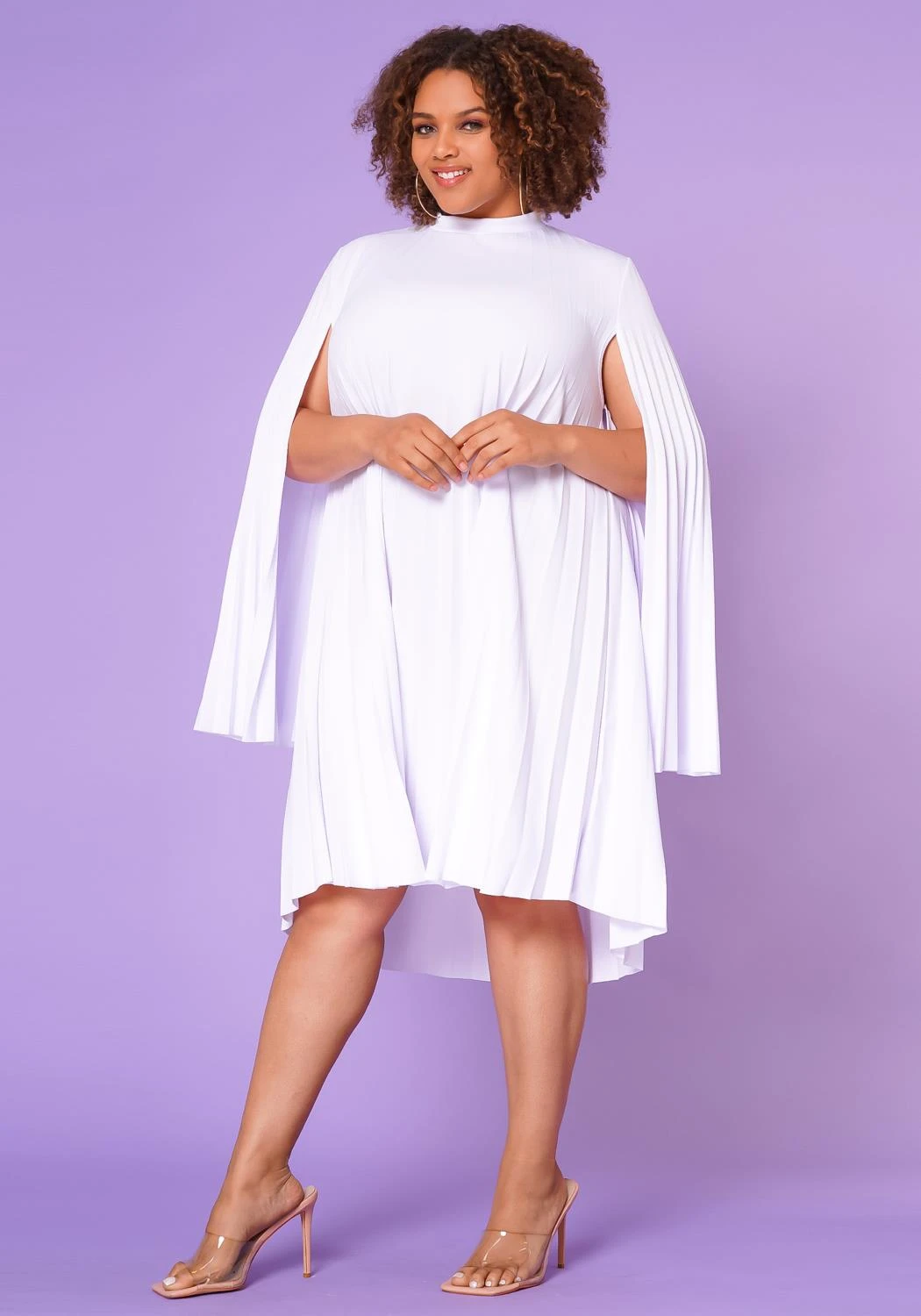 Plus Size Pleated Cape Sleeve Dress 6 Plus Size Pleated Cape Sleeve Dress - Image 4