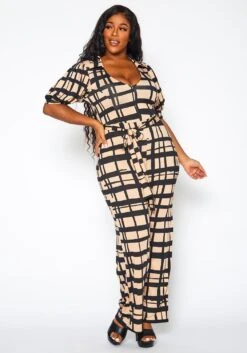 Plus Size Gridline Plaid Print Jumpsuit -Curve Elegance Shop 2021367 001 2