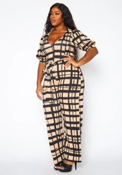 Plus Size Gridline Plaid Print Jumpsuit -Curve Elegance Shop 2021367 001 3