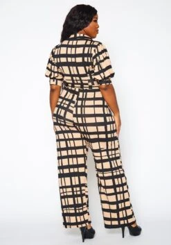 Plus Size Gridline Plaid Print Jumpsuit -Curve Elegance Shop 2021367 001 4