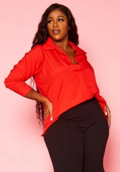 Plus Size Solid Collar Neck Shirt -Curve Elegance Shop 2021374 005 2