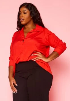 Plus Size Solid Collar Neck Shirt -Curve Elegance Shop 2021374 005 4