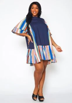 Plus Size Multi Striped Tunic Dress -Curve Elegance Shop 2021381 001 1