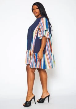 Plus Size Multi Striped Tunic Dress -Curve Elegance Shop 2021381 001 3