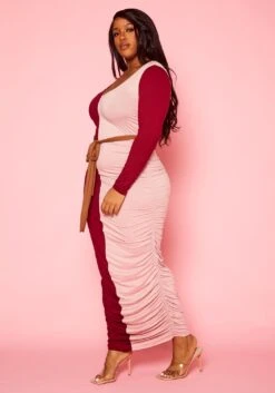 Plus Size Color Block Long Sleeve Maxi Dress -Curve Elegance Shop 2021386 001 2