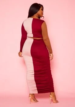 Plus Size Color Block Long Sleeve Maxi Dress -Curve Elegance Shop 2021386 001 3