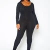Plus Size Solid Long Sleeve Fitted Jumpsuit -Curve Elegance Shop 2021396 001 0